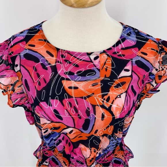 Tommy Hilfiger NWT Leaf Print Flutter Sleeve Smock Waist Blouse, XS - Picture 4 of 16